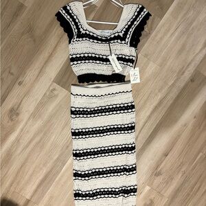 Knit Black and Cream Striped matching set